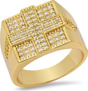STEELTIME Men's 18k Gold Plated Pavé Cross Ring