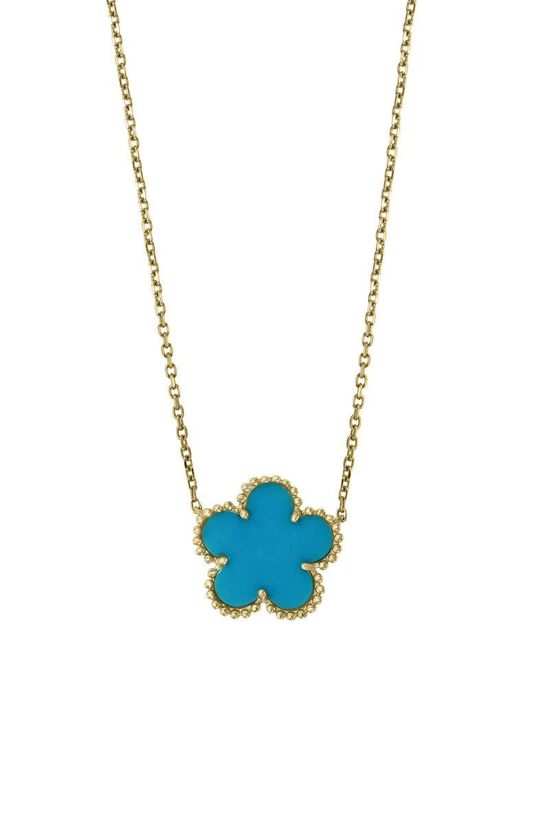 EFFY 14K Yellow Gold Turquoise Flower Pendant Necklace, Main, color, 