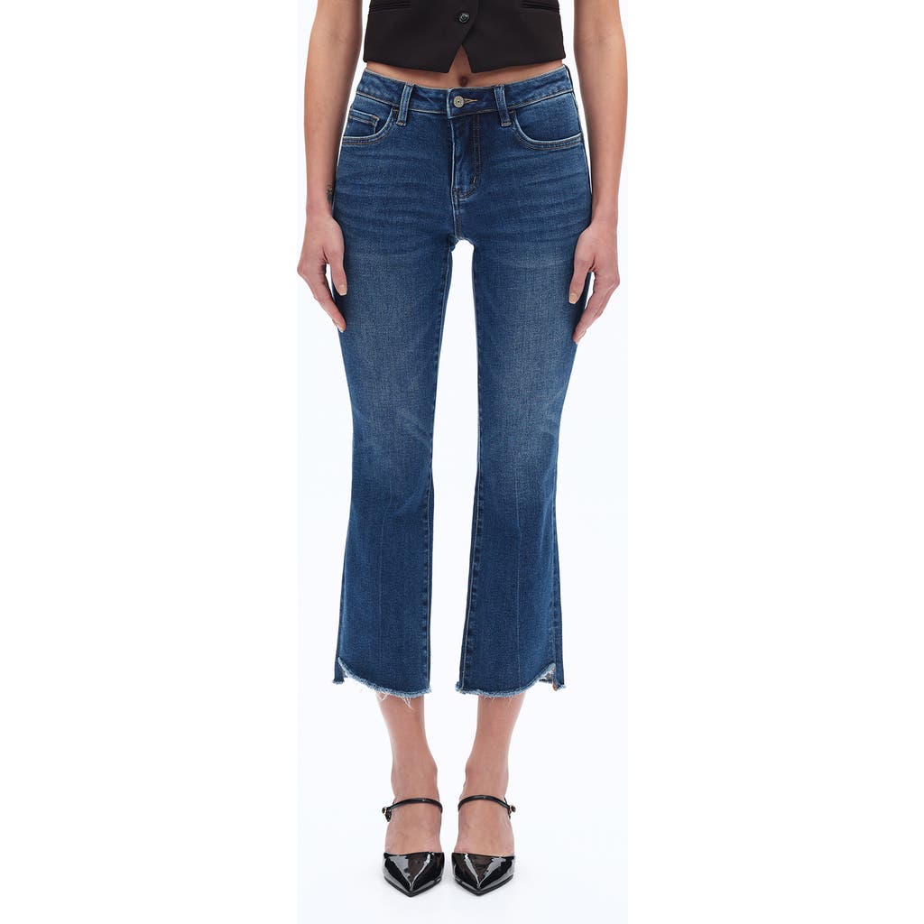 Bayeas Frayed Step Hem Mid Rise Ankle Bootcut Jeans In Blue