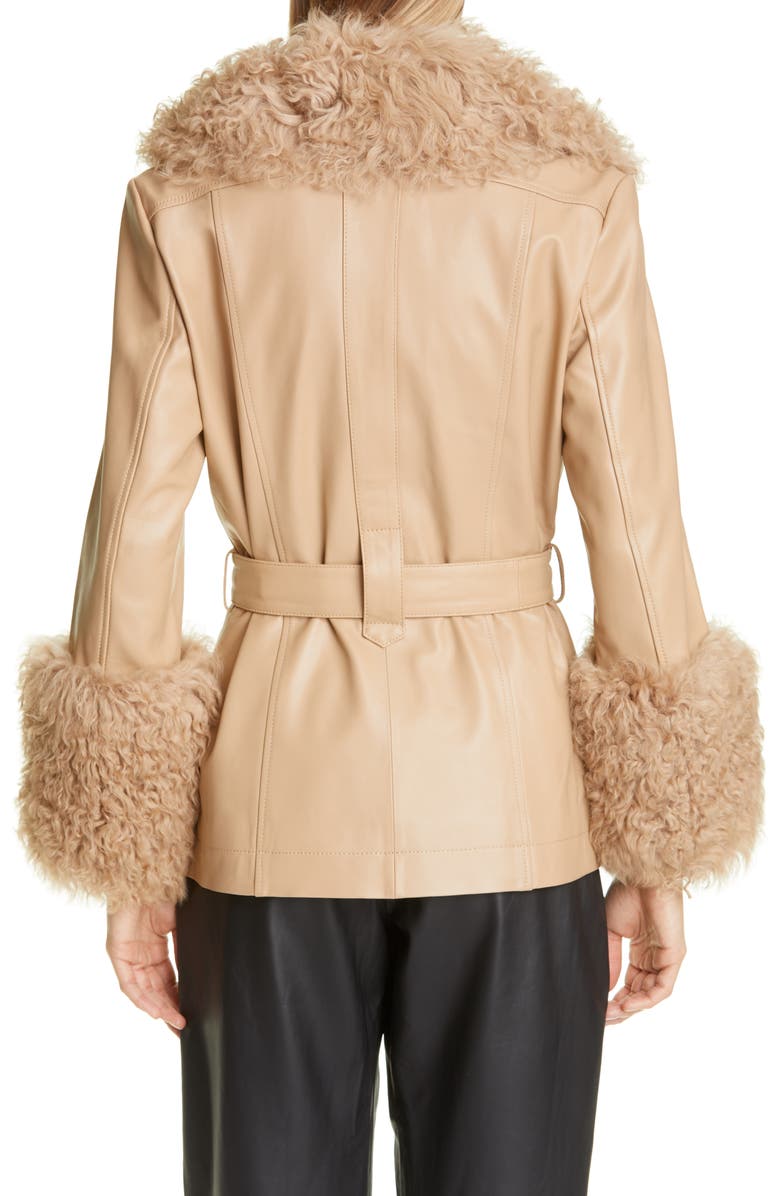Saks Potts Genuine Shearling Trim Short Leather Jacket, Alternate, color, 