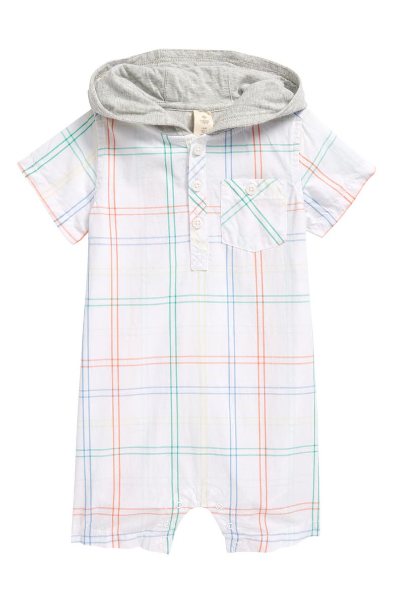 Tucker + Tate Check Print Hooded Romper, Main, color,