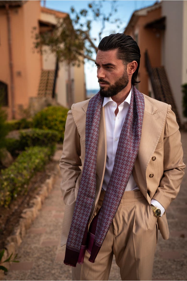 Palazzo - Silk Scarf for Men, Alternate, color, Claret Red