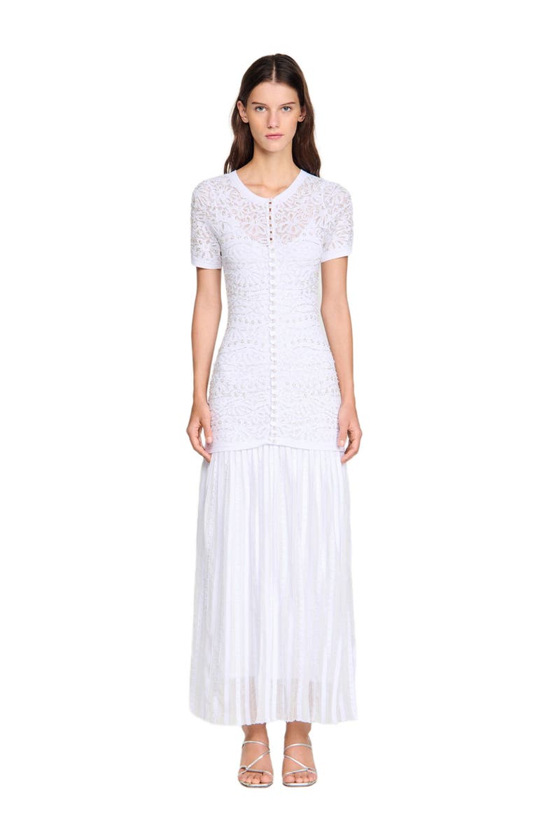 SANDRO Beaded knit maxi dress, Main, color, White