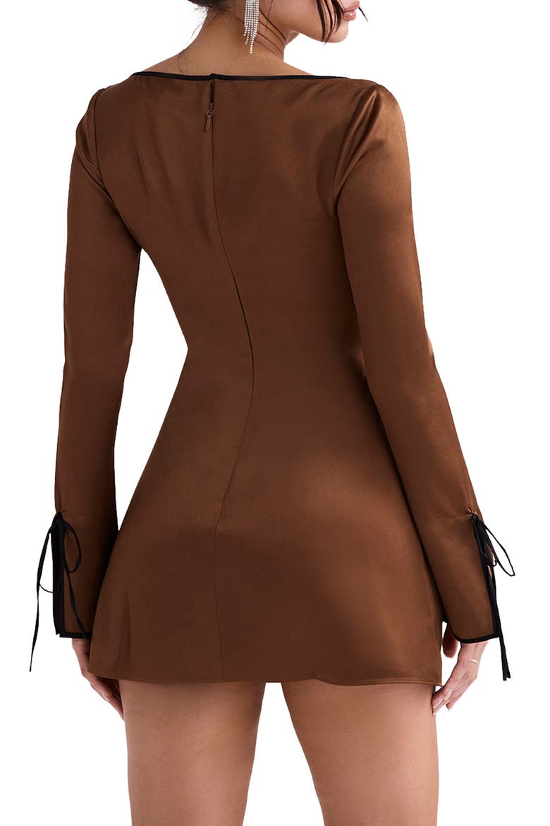 Sakina Long Sleeve Satin Minidress, Alternate, color, COFFEE