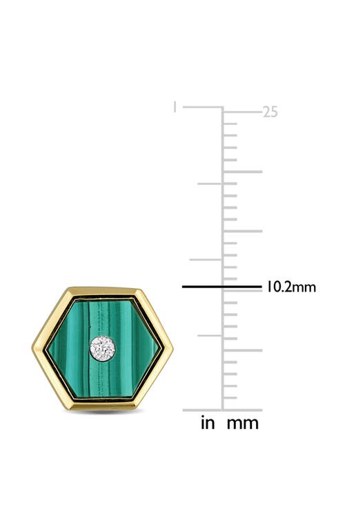 Delmar Malachite & Diamond Hexagon Stud Earrings In Green