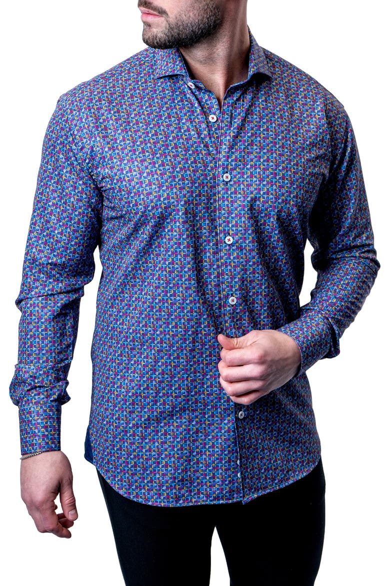 Einstein Check Mate Contemporary Fit Button-Up Shirt, Main, color, BLUE MULTI