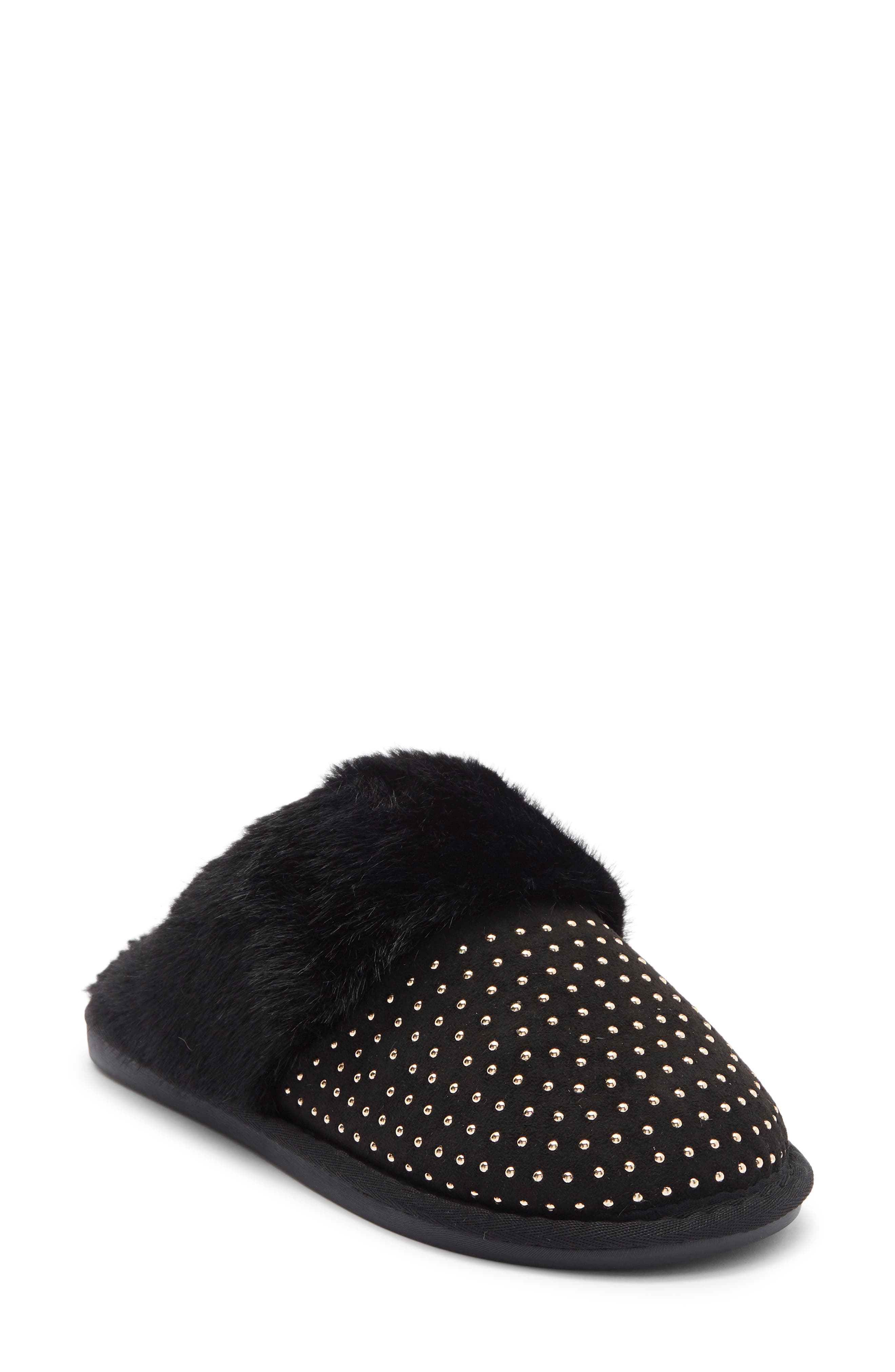 Rebecca Minkoff Marni Faux Fur Trim Scuff Slipper, Main, color, Black