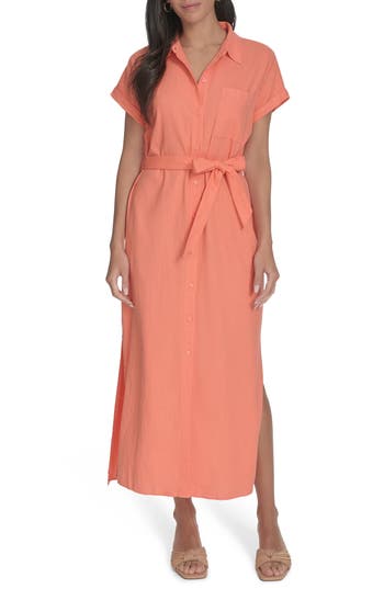 Calvin Klein Linen Blend Maxi Dress In Melon