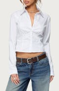 EDIKTED Laurna Crop Stretch Cotton Poplin Button-Up Shirt