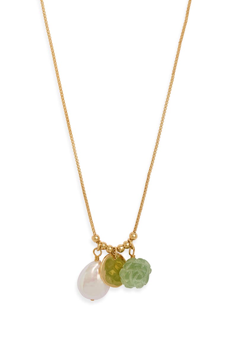 Floral Agate & Freshwater Pearl Pendant Necklace, Main, color, GREEN- WHITE- 14K GOLD PLATED