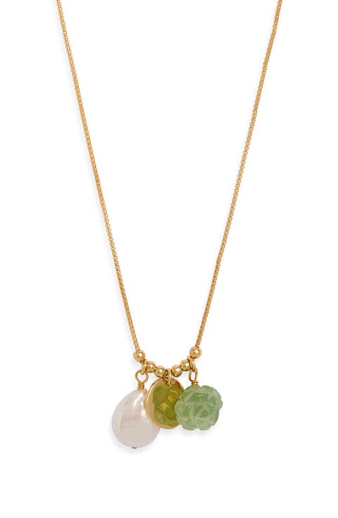Floral Agate & Freshwater Pearl Pendant Necklace