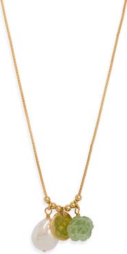 Nordstrom Floral Agate & Freshwater Pearl Pendant Necklace
