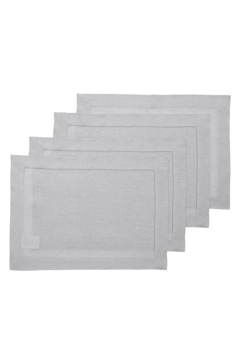 Linen Placemats Set of 4, 14 x 19" - Classic Hemstitch, Main, color, Soft Grey
