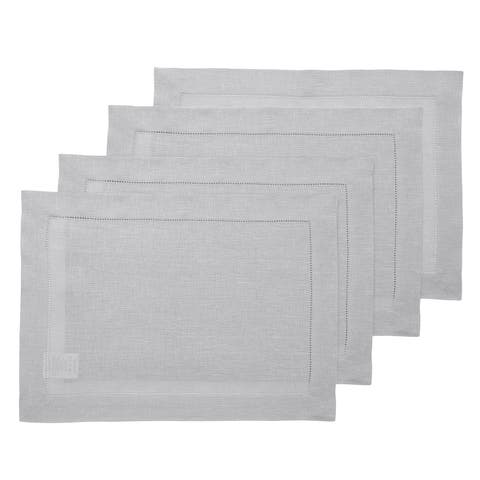 Linen Placemats Set of 4, 14 x 19 Inch for Dining Table, Holiday and Everyday Table Decor - Classic Hemstitch
