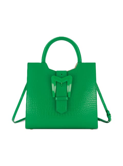 Crocodile Leather Buckle Detail Medium Tote Bag