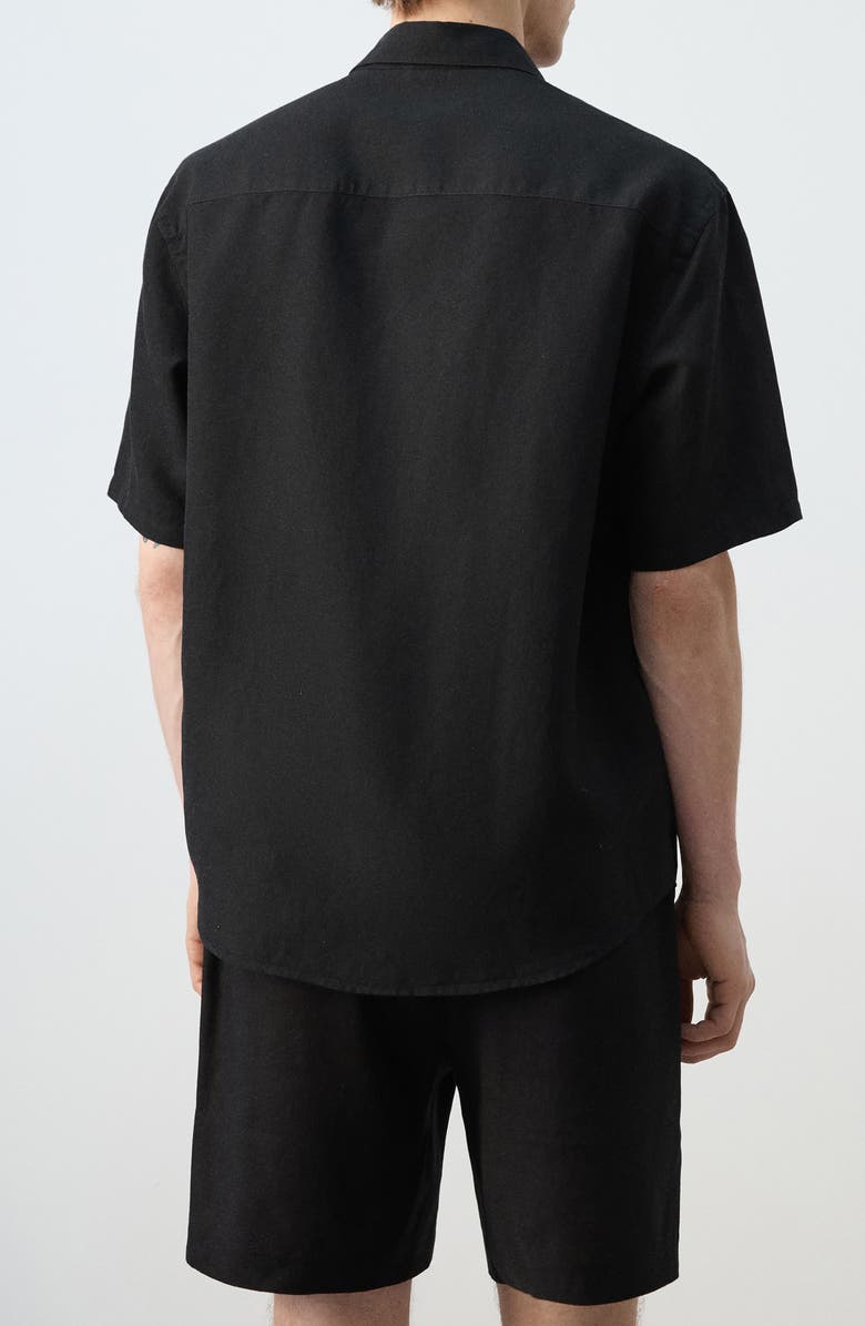 MANGO Short Sleeve Button-Up Shirt, Alternate, color, Black