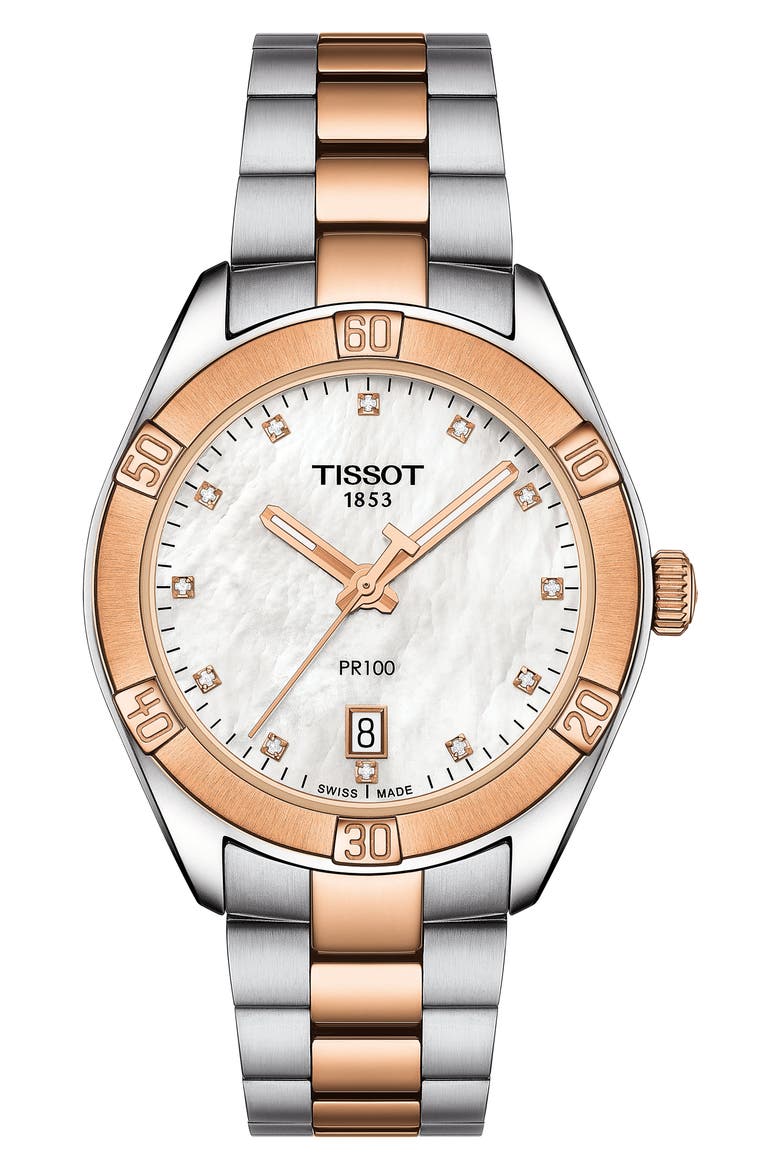 T-Classic PR 100 Bracelet Watch, Main, color, SILVER/ MOP/ ROSE GOLD