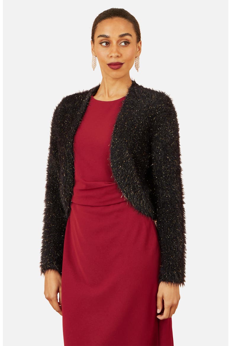 Metallic Fluffy Eyelash Bolero, Main, color, Black