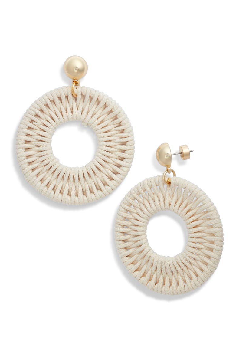 Cord Wrapped Statement Drop Earrings, Main, color, IVORY- GOLD