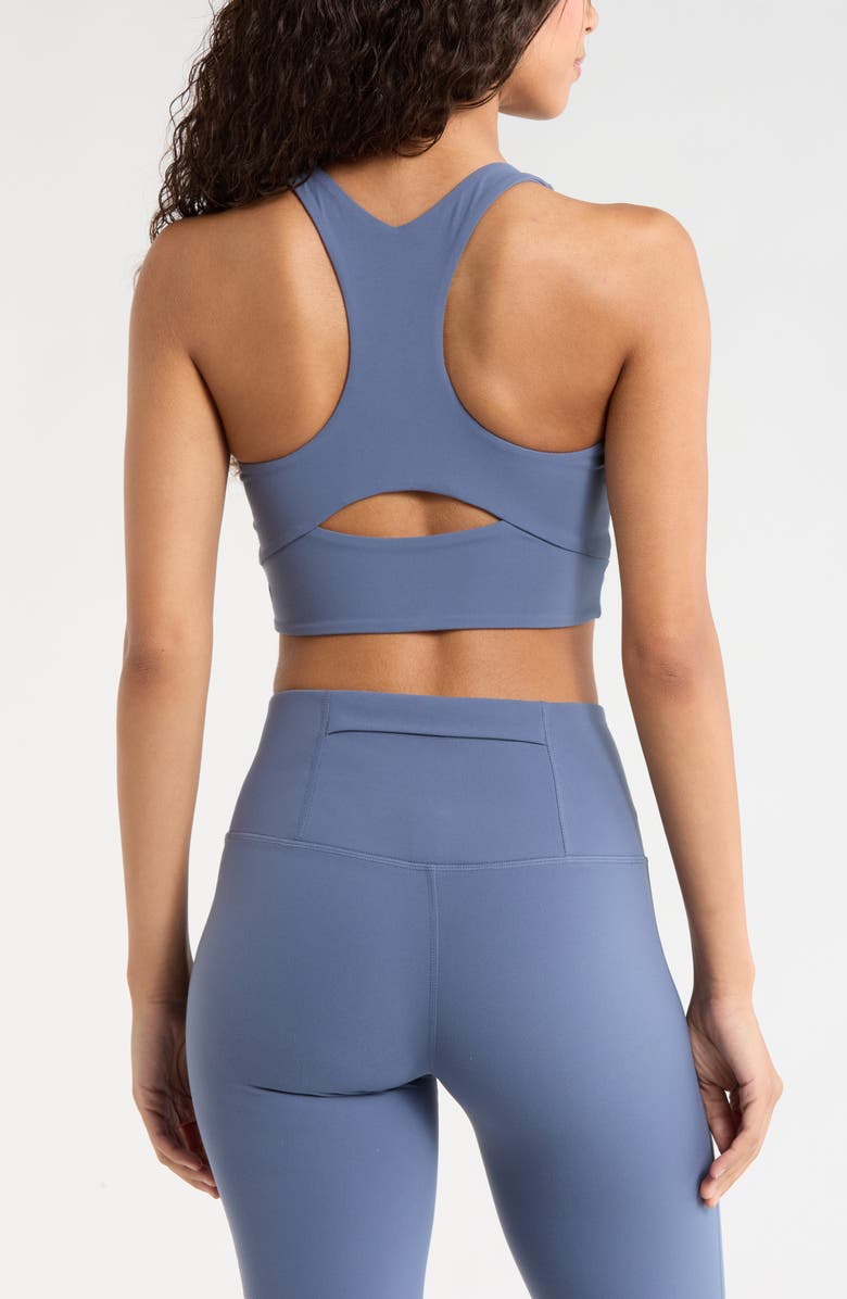 Zella Studio Luxe V-Neck Racerback Sports Bra, Alternate, color, Blue Vintage