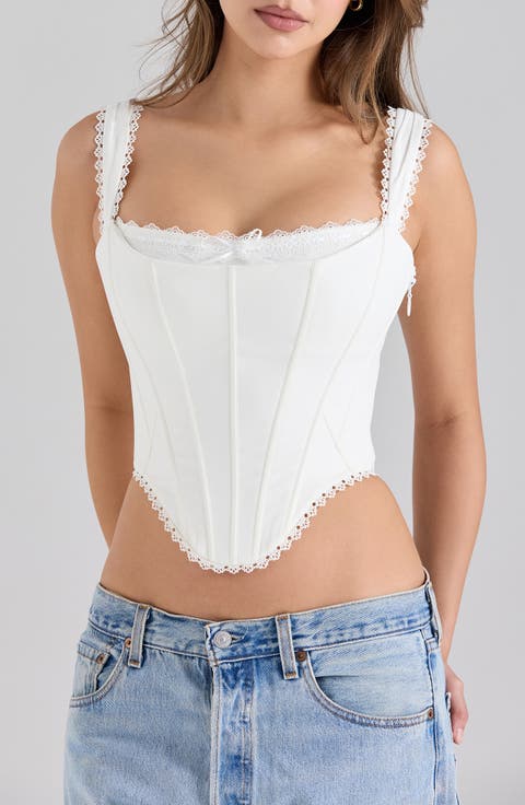 Adina Lace Trim Stretch Cotton Corset Top