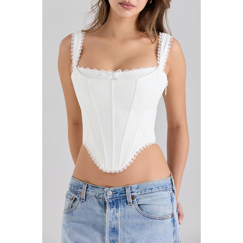 HOUSE OF CB Adina Lace Trim Stretch Cotton Corset Top in Cloud Dancer  product