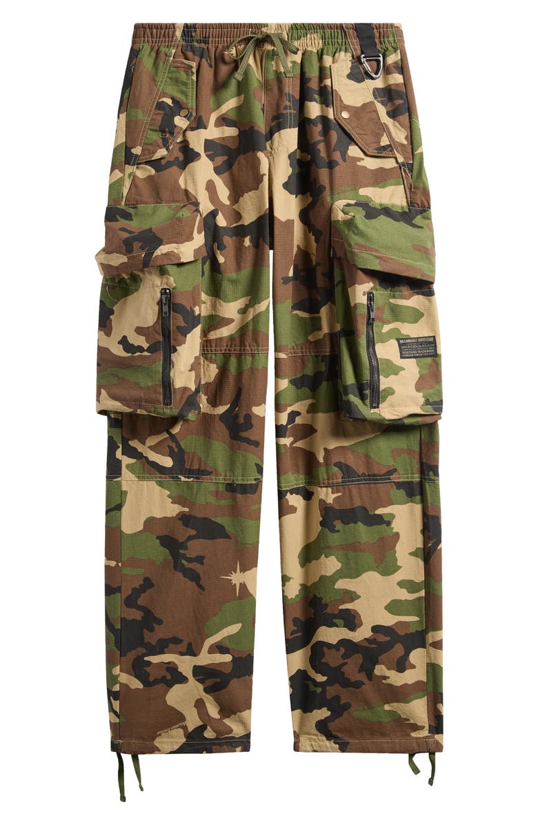 Billionaire Boys Club BB Star Loose Fit Camo Cotton Ripstop Cargo Pants, Alternate, color, Kelp