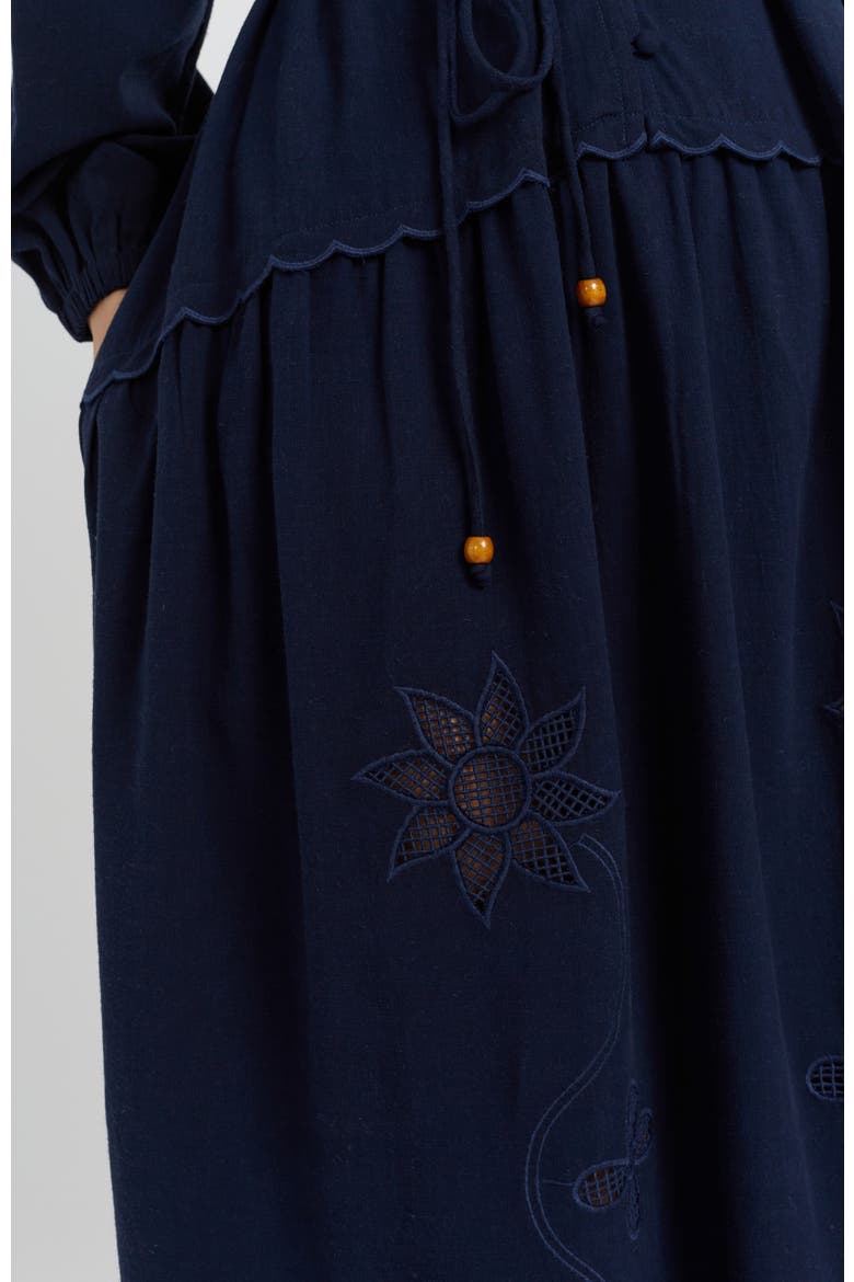 Sienna Linen-Blend Broderie Dress, Alternate, color, Navy
