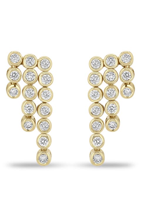 Tennis 14k Gold Diamond Waterfall Drop Earrings