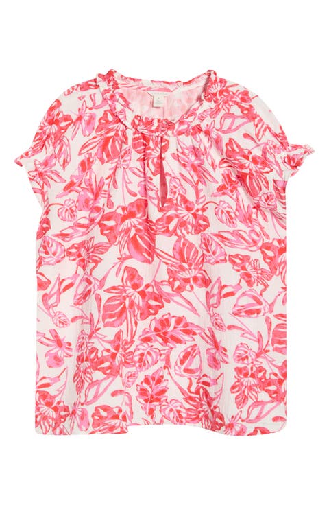Ruffle Accent Cotton Gauze Top (Plus)
