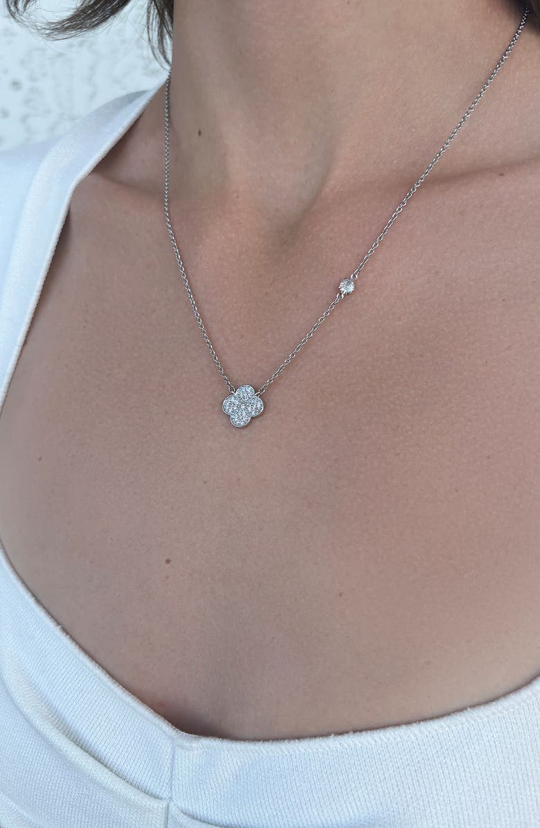 Adornia Pavé CZ Clover Pendant Necklace, Alternate, color, Silver