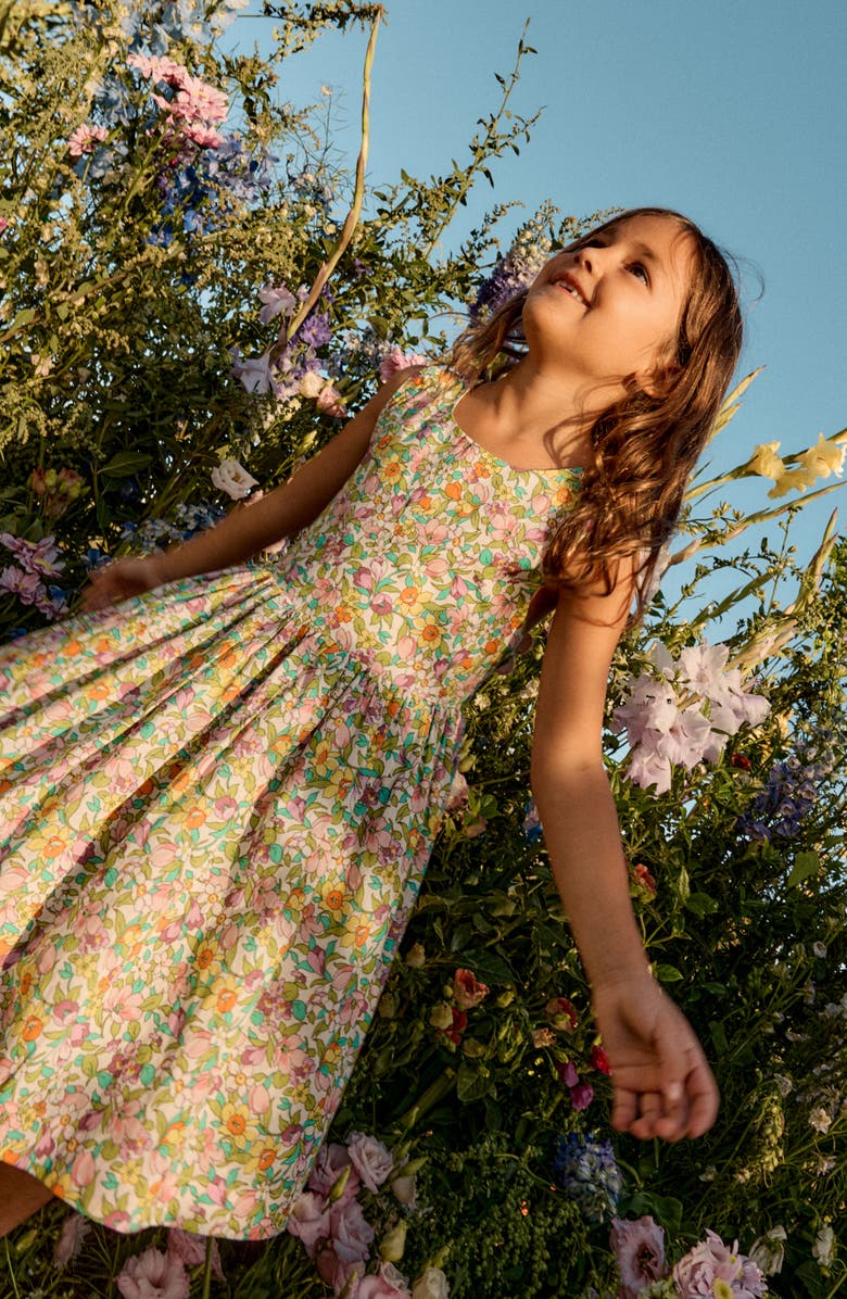 Mini Boden Kids' Floral Appliqué Strap Cotton Sundress, Alternate, color, Soft Ivory Florabunda