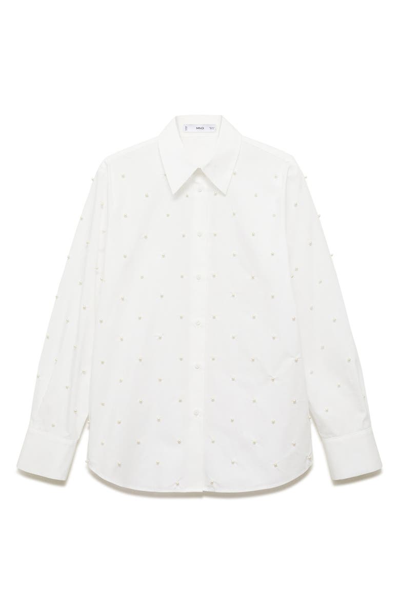 MANGO Faux Pearl Cotton Button-Up Shirt, Alternate, color, 