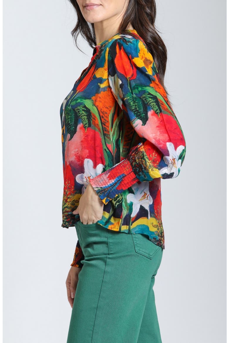 Split Neck Top with Smocked Cuffs, Alternate, color, TECHNICOLOR HARVEST