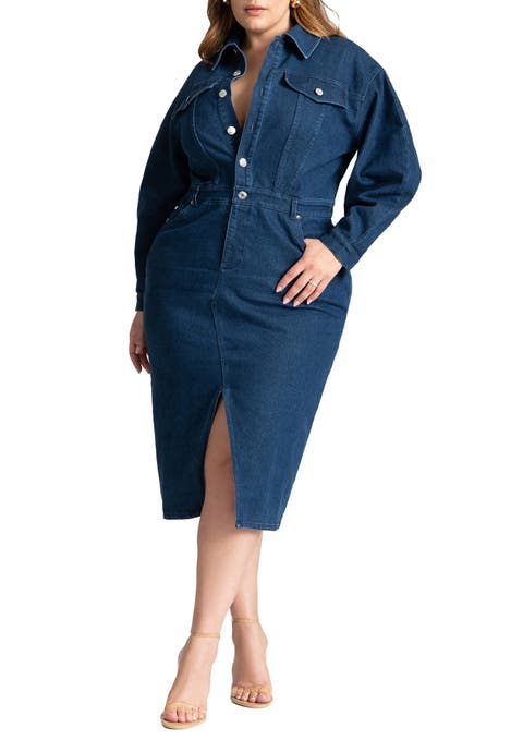 Oversized Denim Midi Dress (Plus Available)
