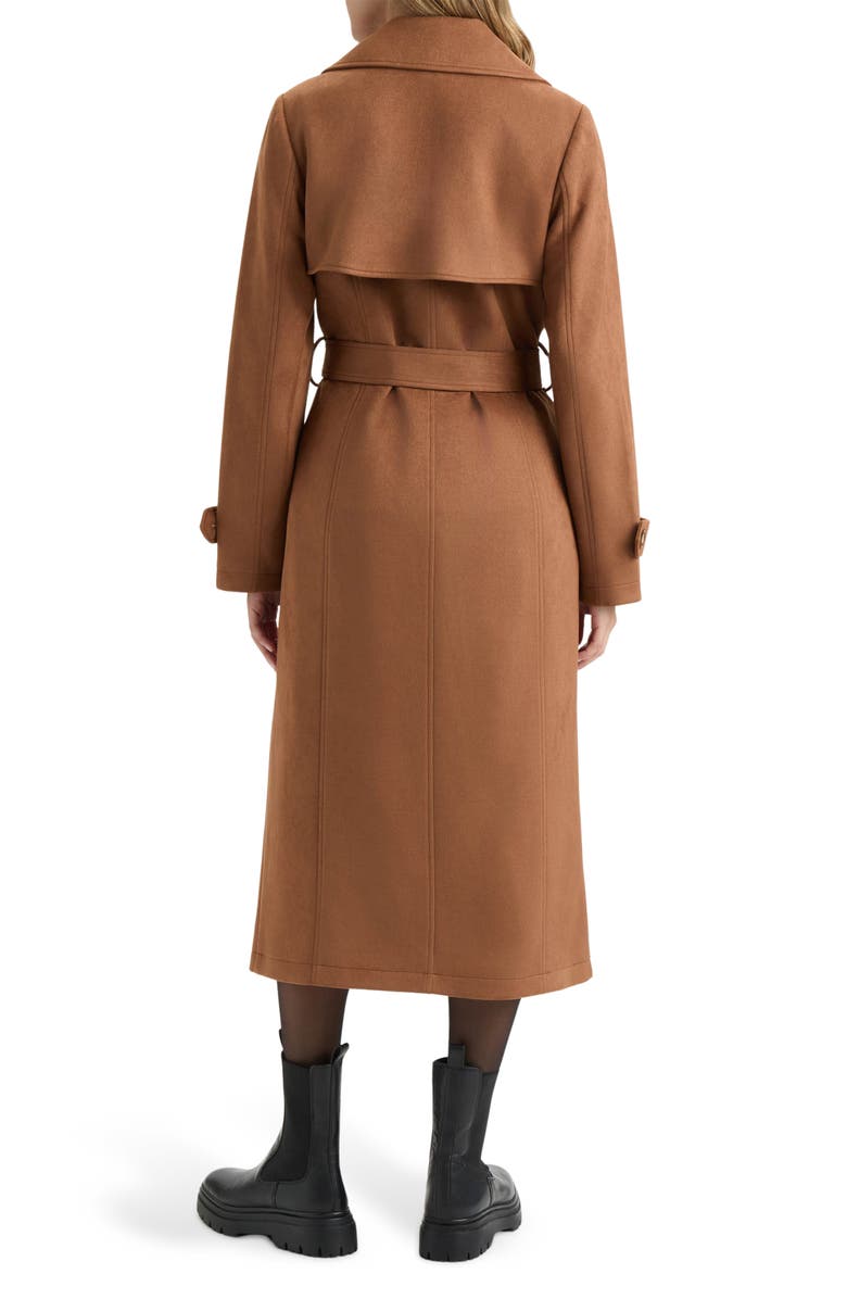 NVLT Faux Suede Belted Double Breasted Trench Coat, Alternate, color, Wood