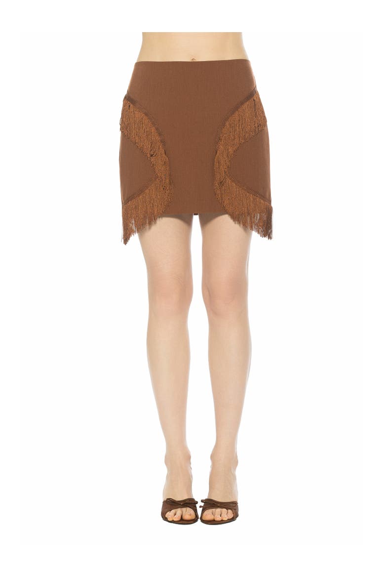 Lior Fringe Grommet Mini Skirt, Main, color, Brown