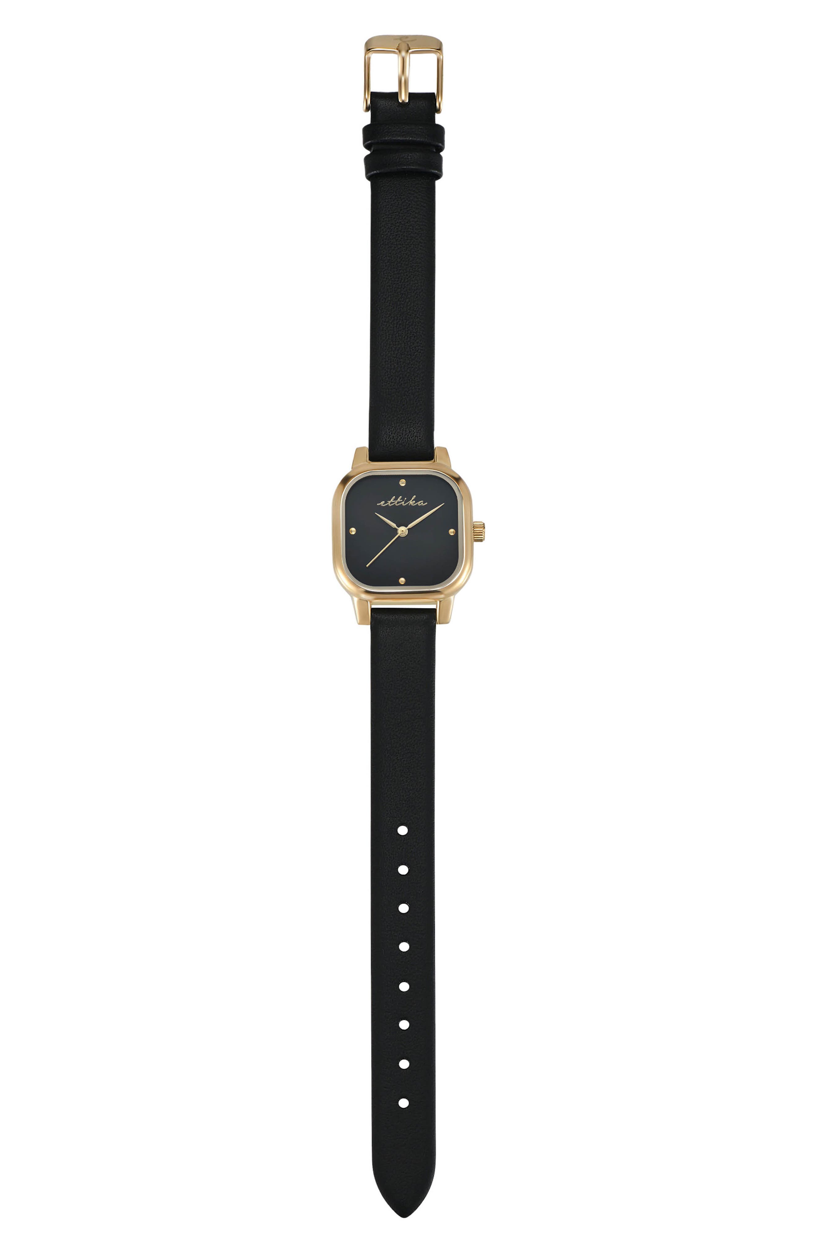 Ettika Square Link Womens 24K Gold Plated Quartz Bracelet Watch New Battery Ettika Classic Square Leather Strap Watch (Women) | Nordstrom main image 4