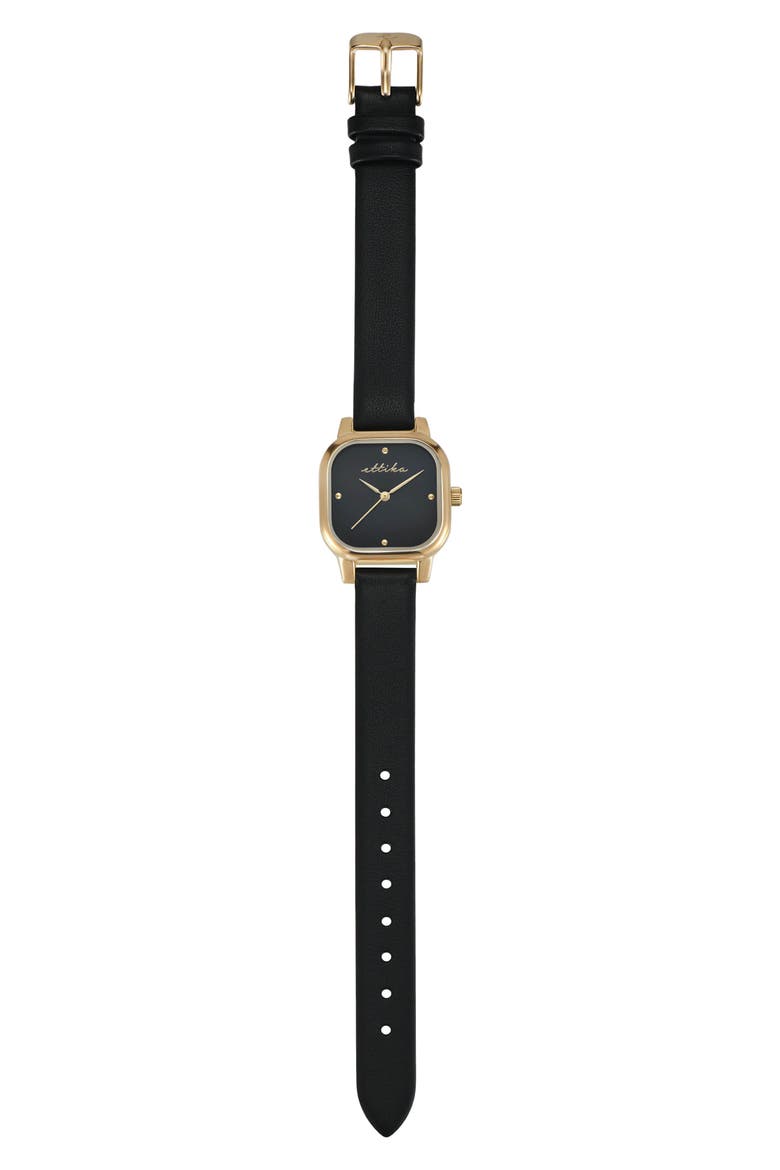 Classic Square Leather Strap Watch, Alternate, color, BLACK