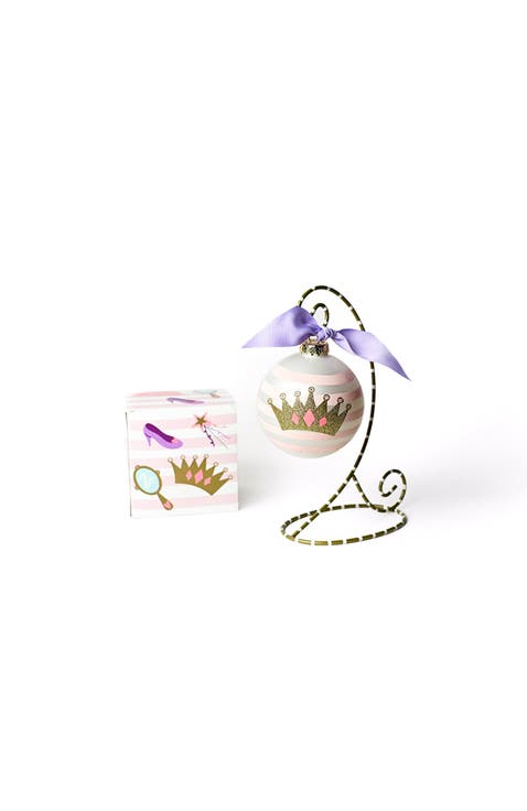 Dress Up Glass Ornament with Gold And White Stand