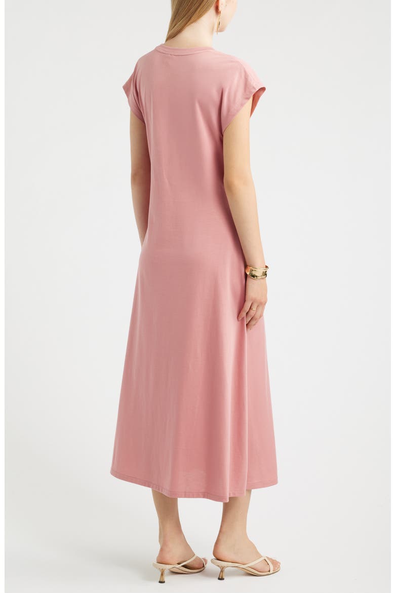 Crew Neck Side Twist Midi T-Shirt Dress, Alternate, color, PINK COMPACT