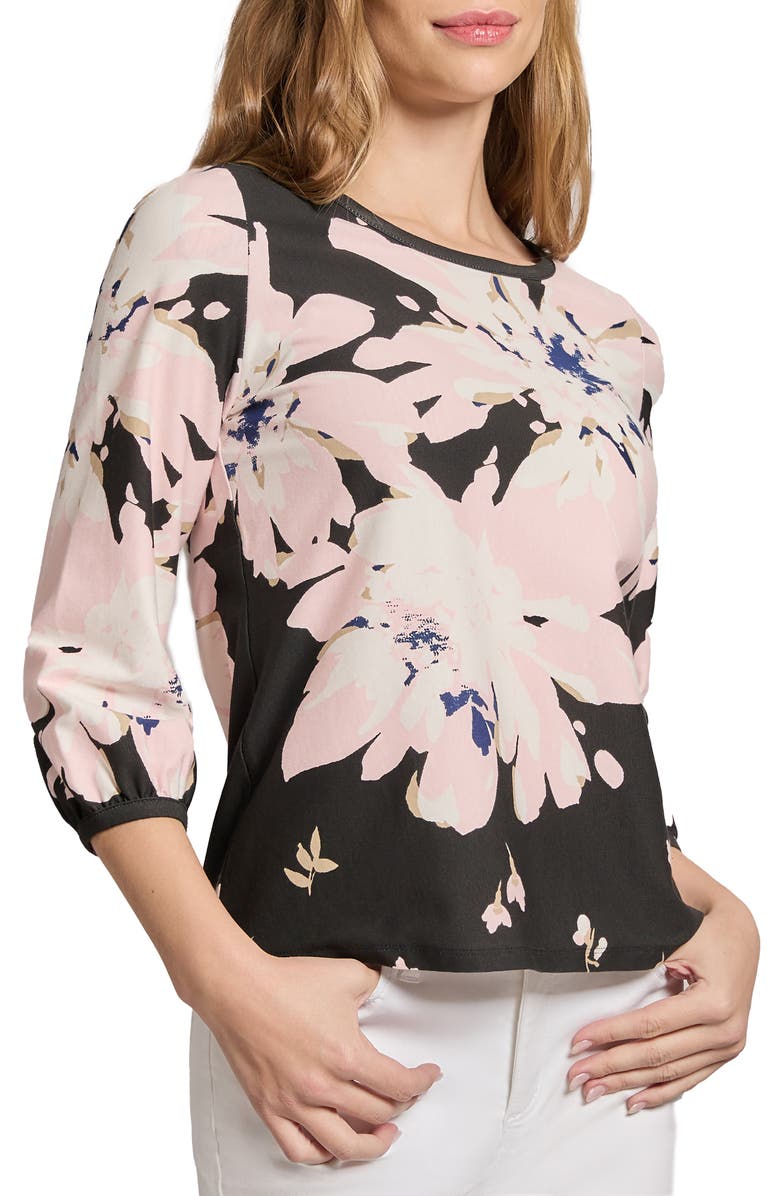 Jones New York Floral Stretch Cotton Jersey Top, Alternate, color,
