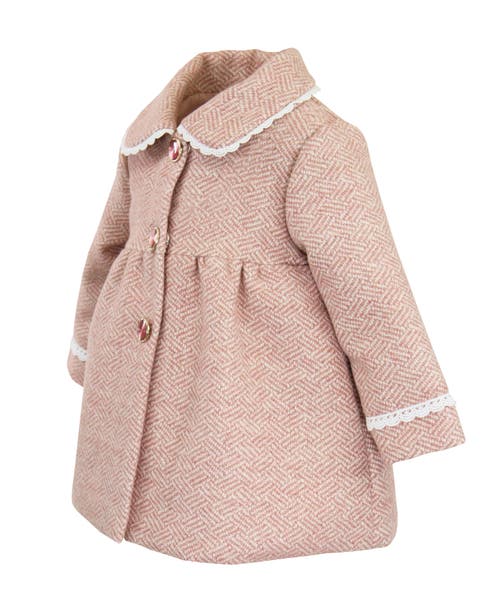 Widgeon Faux Wool Tweed Scallop Trim Jewel Coat In Brown