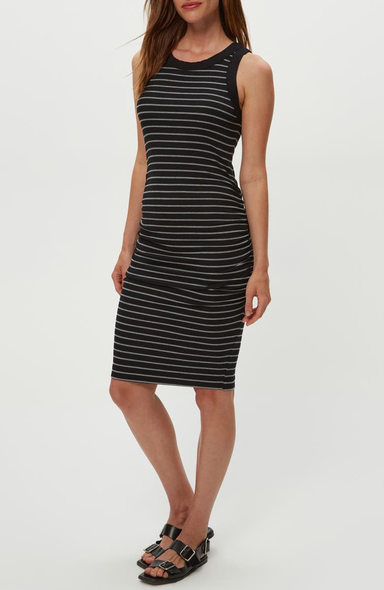 Michael Stars Demi Stripe Sleeveless Dress, Alternate, color, Black/ H.grey