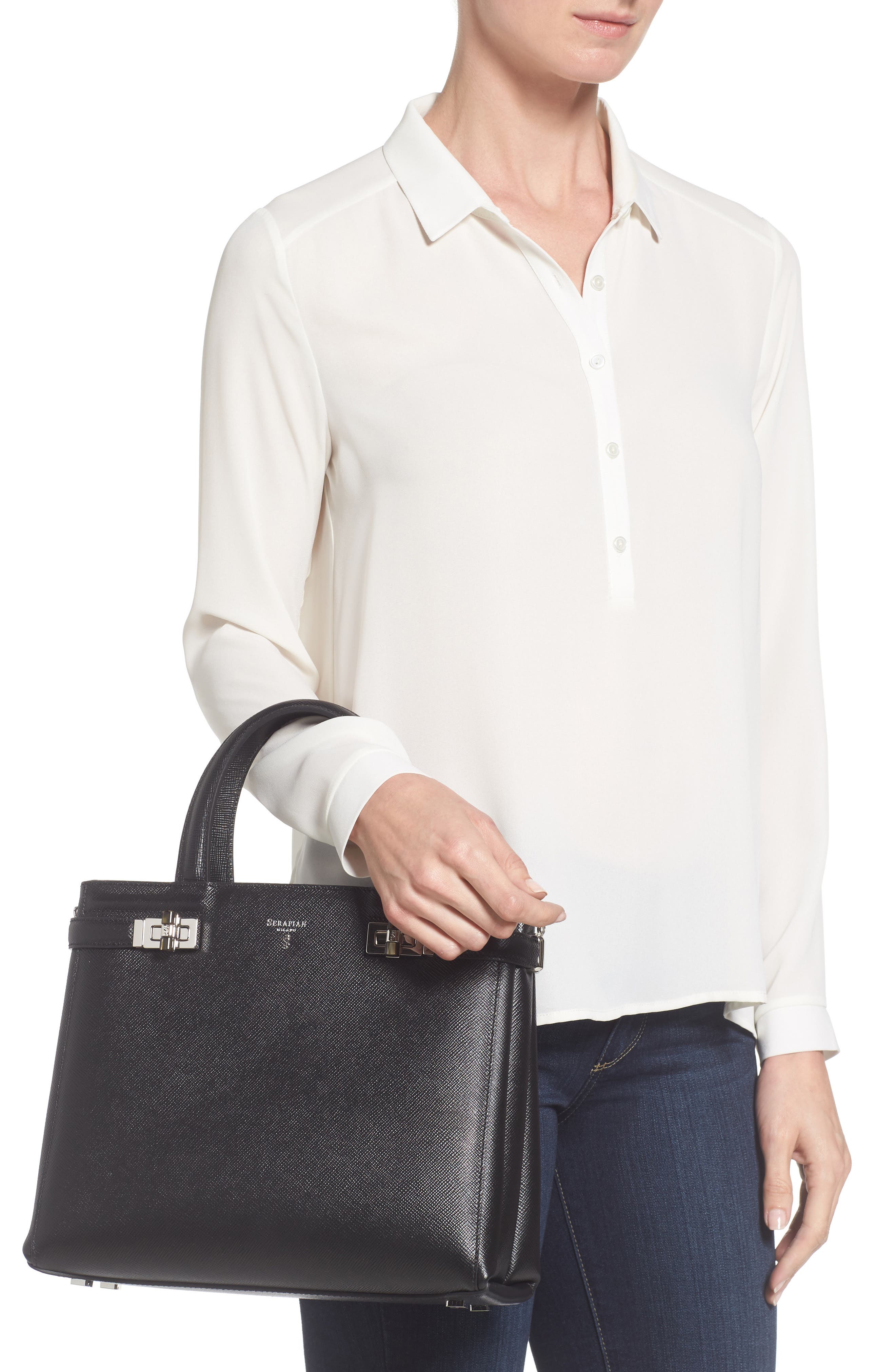 Serapian Milano Small Meline Evolution Leather Bag, Alternate, color, 