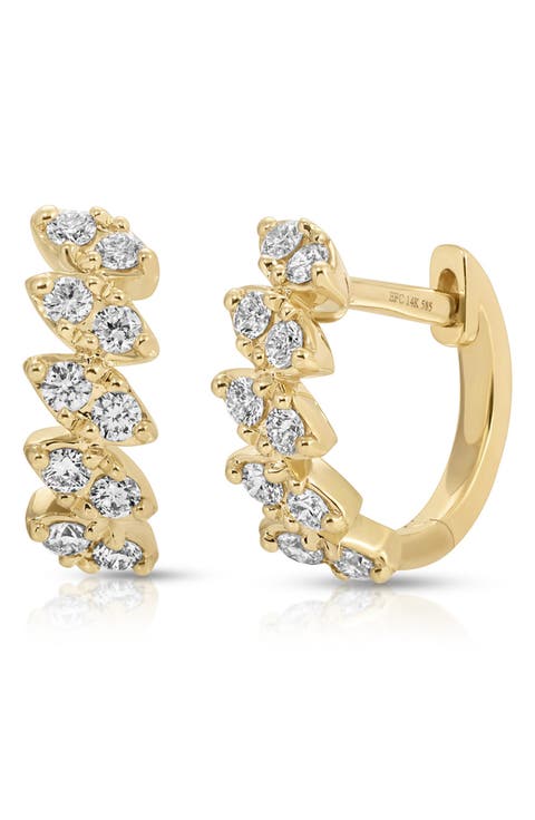 14k Gold Diamond Marquise Huggie Hoop Earrings