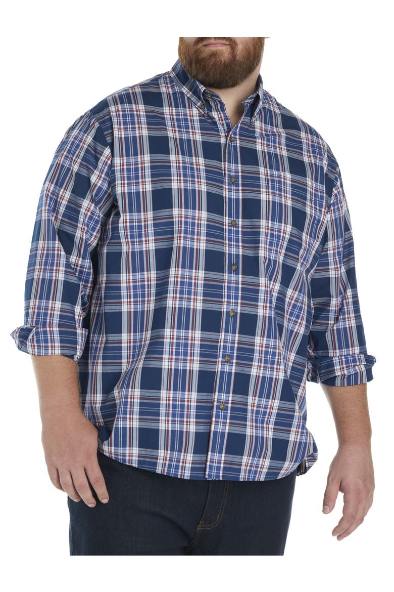 Big & Tall Easy-Care Large Plaid Sport Shirt, Main, color, BLUE