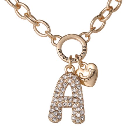 Bubble Letter Necklace for Women with Clear Stones 18"+2", Chunky Initial Necklace Gold-Tone