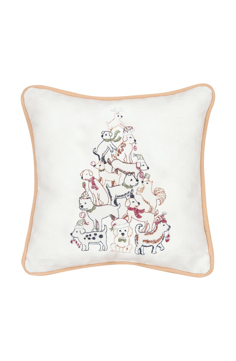 C&F Home Puppy Dog Christmas Tree Small/Petite Accent Pillow, 10" x 10", Main, color, White