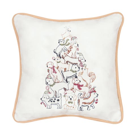 Puppy Dog Christmas Tree Cotton Blend Mini Accent Pillow 10" x 10"